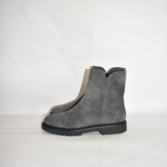 AQUATALIA Madelyn Water Resistant Bootie ZIP SUEDE GRAY LUGGED 9.5 (P19)